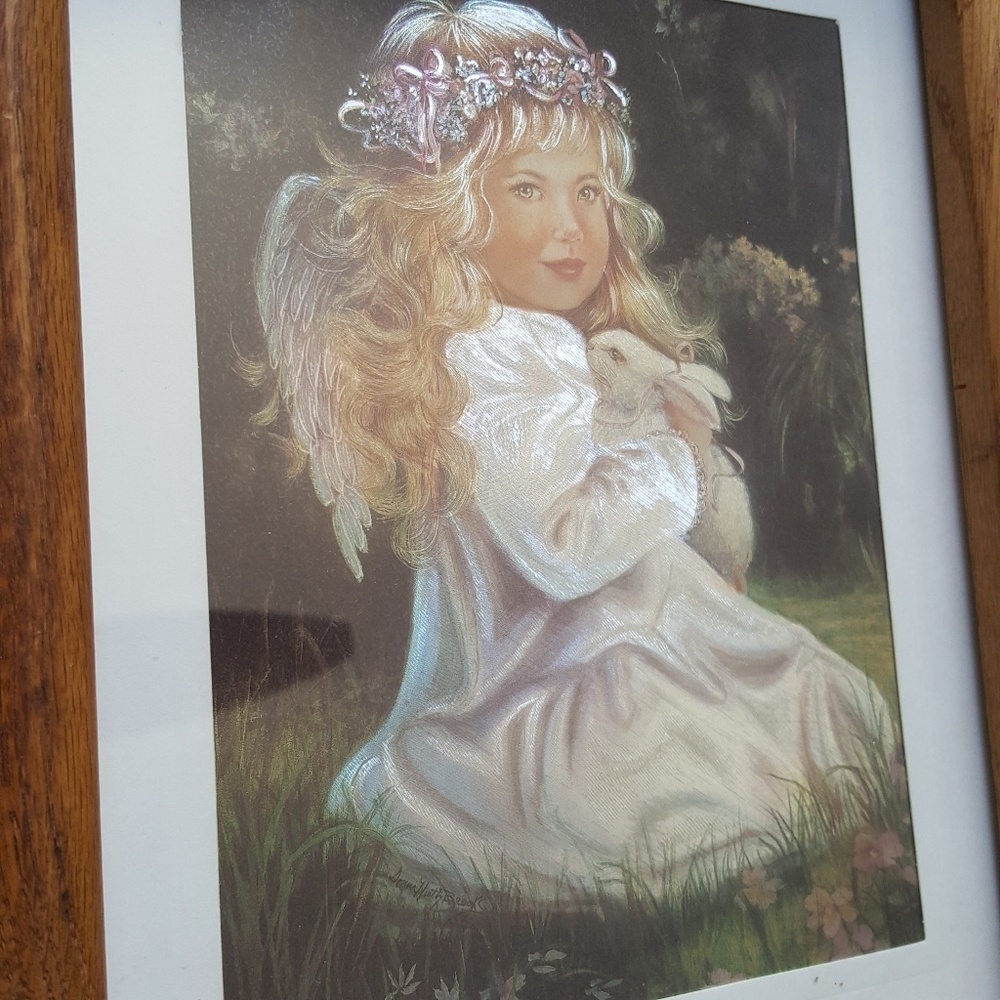 VTG RARE Foiled Print Fairy Angels Care Boho Frame